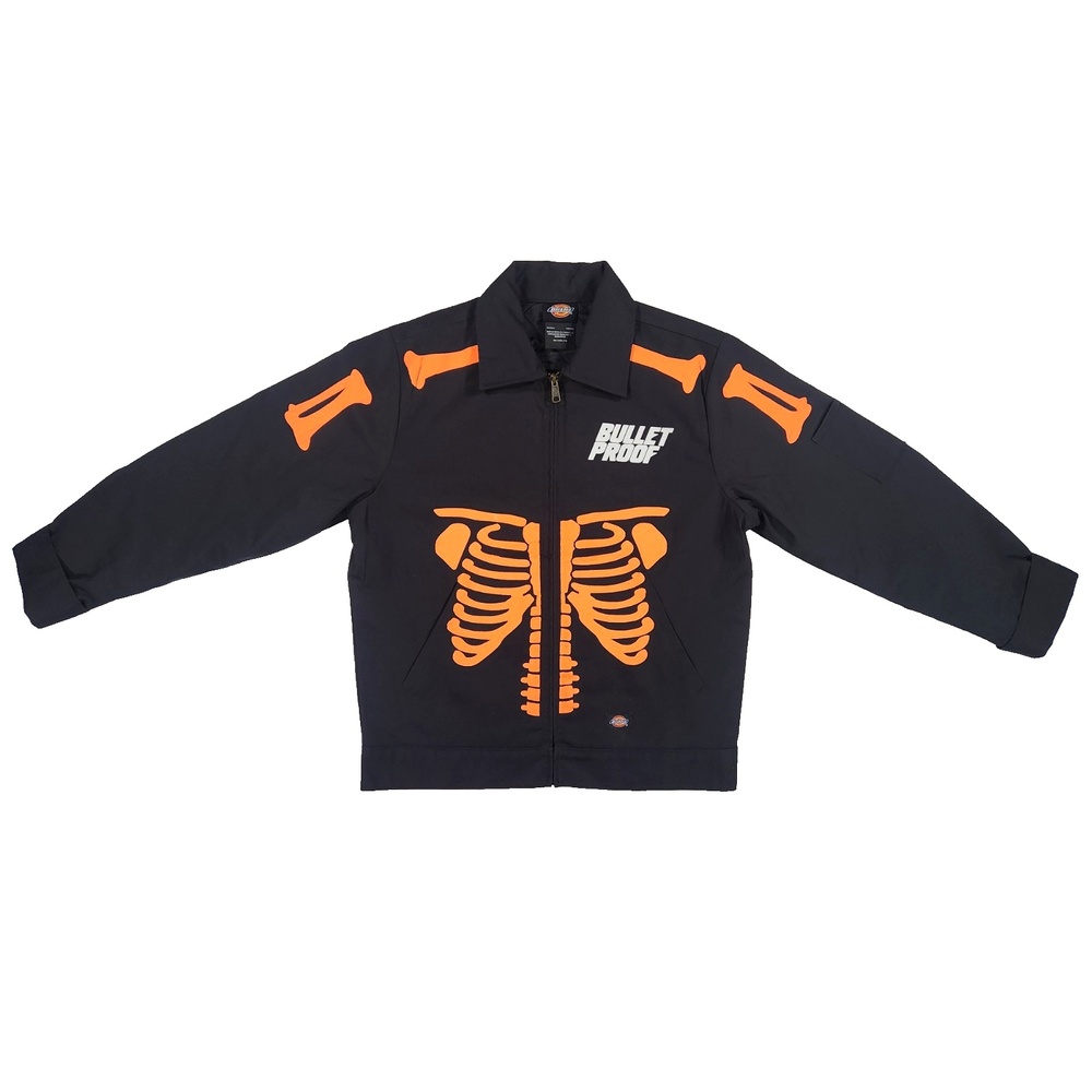 Dickies x Bulletproof Skeleton Flame Quilted Work Jacket Size S Skater